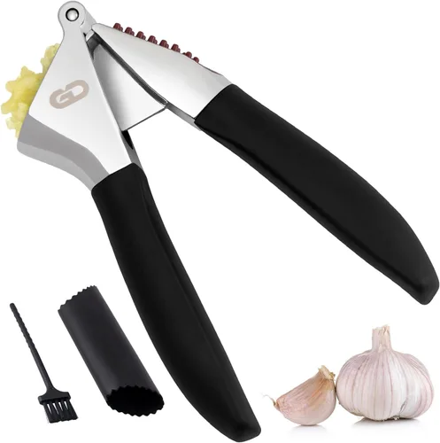 Juego de prensa de ajo, trituradora y picadora de ajo resistente al óxido con asas ergonómicas, prensa manual de ajo fácil de apretar, cepillo de