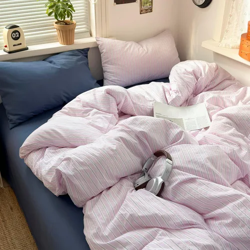 Miniatura 32 de AOJIM Blue & Brown Striped Duvet Cover Set Twin Size 100% Washed Cotton Stripe Bedding Set 3-Piece, Soft Zipper Comforter Cover and 2 Pillowcases