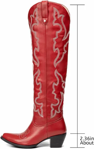 Miniatura 2 de SO SIMPOK Botas altas bordadas hasta la rodilla para mujer, botas vaqueras de tacón grueso para mujer, botas vaqueras occidentales