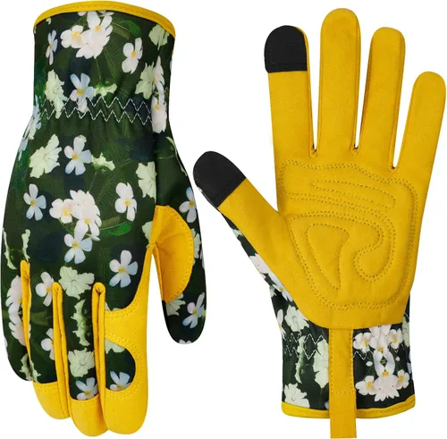Miniatura 13 de Guantes de jardinería de cuero para mujer, guantes de jardín a prueba de espinas, guantes de trabajo para pantalla táctil, regalos