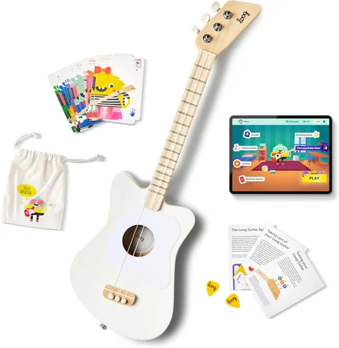 Miniatura 13 de Loog Mini - Guitarra acústica infantil para principiantes, 3 cuerdas a partir de 3 años, aplicación de aprendizaje y lecciones incluidas Amarillo