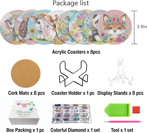 Miniatura 5 de Muzagroo Art Kits de posavasos de pintura de diamantes con soporte para principiantes, kits de pintura de diamantes para adultos, manualidades