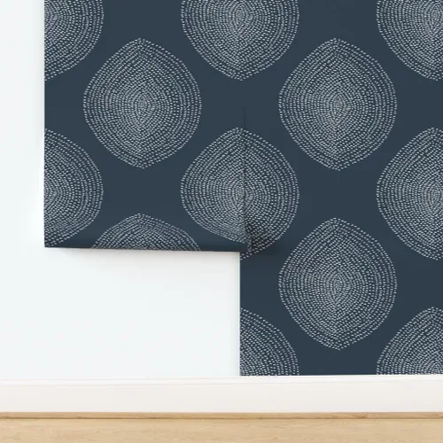 Miniatura 4 de Removable Wallpaper Swatch - Boho White Navy Dots Abstract Bohemian Custom Pre-Pasted Wallpaper by Spoonflower