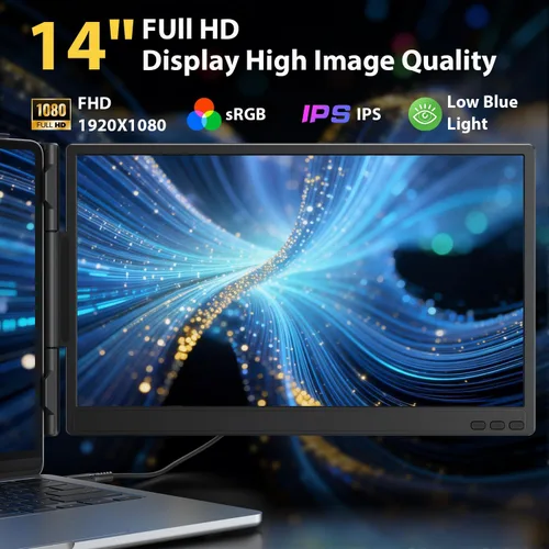 Miniatura 3 de APILDELLA Extensor de pantalla dual para portátil de 14 pulgadas, monitor extendido para laptop FHD de 1080P con altavoz, segundo monitor Plug-Play
