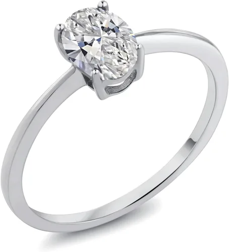 Miniatura 54 de Gem Stone King Anillo de compromiso solitario con piedra preciosa de oro blanco de 10 quilates, ovalado, 0.27 x 0.19 pulgadas, anillo de promesa