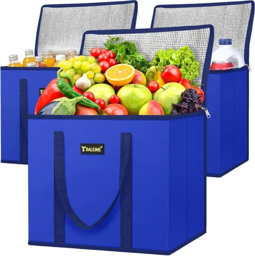 Miniatura 11 de BALEINE Paquete de 3 bolsas reutilizables para comestibles, bolsas de compras plegables para comestibles con parte inferior reforzada y asas