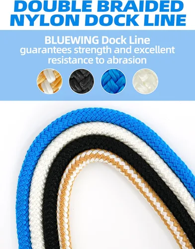Miniatura 5 de BLUEWING Líneas de muelle de nailon trenzado doble con lazo de 12 pulgadas, 25 pies 3/8 pulgadas 0.394 in, cuerda marina de amarre para barco azul