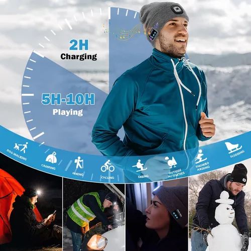 Miniatura 2 de Gorro Bluetooth con luz, unisex, recargable, LED, con auriculares, regalos técnicos para hombres, mujeres, papá