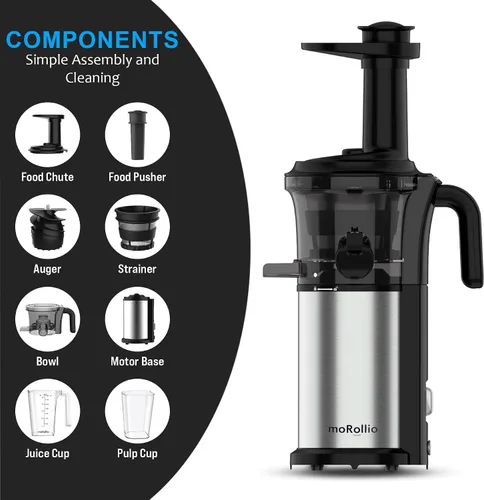 Miniatura 6 de Exprimidor de prensa en frío; máquina exprimidora lenta para verduras y frutas; potente exprimidor lento de 200 W, alta tasa de extracción, fácil