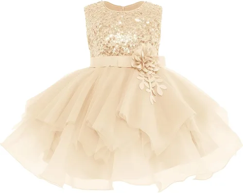 Vestidos de niña de flores sin mangas de lentejuelas hinchado vestido de tul de la boda de la dama de honor del concurso bautismo cumpleaños vestido