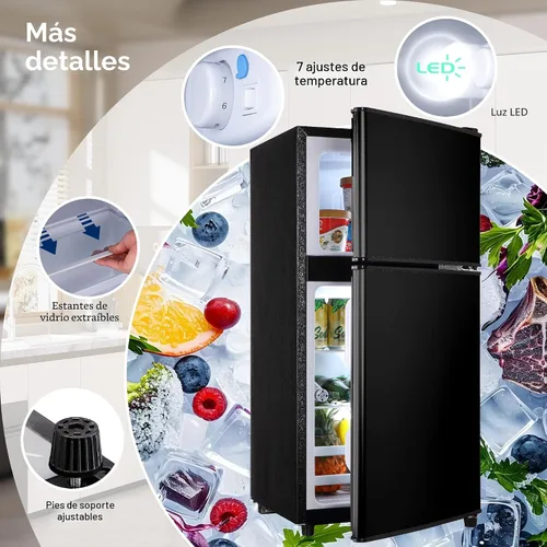 Miniatura 6 de Refrigerador dormitorio con congelador, refrigerador pequeño de 3.45 pies cúbicos con congelador para apartamento, temperatura ajustable de 7