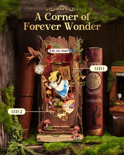 Miniatura 2 de Rolife Kit de Rincón de Libro Fall into Wonder Kit en Miniatura de Bricolaje, Hueco de Árbol de 9.9" Rincón de Libro Rompecabezas de Madera 3D