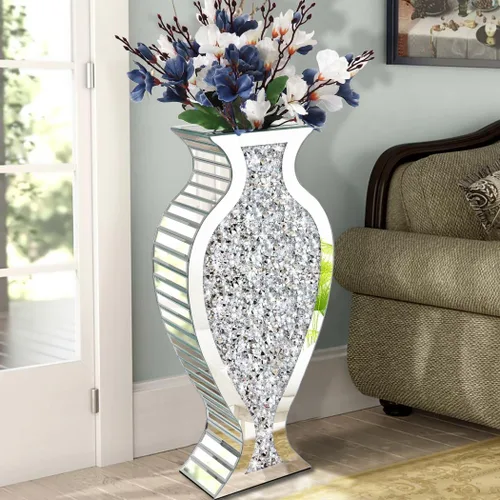 Miniatura 10 de ALLARTONLY Jarrón de Flores Jarrón Espejado de Diamante Triturado Cristal Plateado Vidrio Jarrón Espejo Decorativo Tamaño Grande Lujo