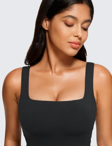 Miniatura 3 de CRZ YOGA Butterluxe Brasier deportivo de cuello cuadrado para mujer, estilo camiseta corta sin mangas, acolchado con soporte integrado para yoga
