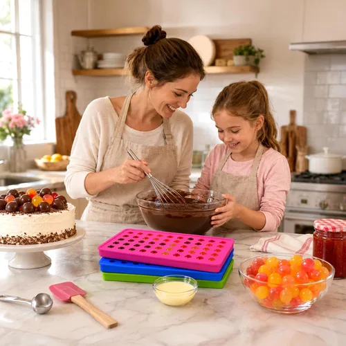 Miniatura 9 de Yesland Paquete de 3 moldes de mini bolas de hielo, molde redondo de silicona de 120 cavidades/molde de gotas de chocolate, perfecto para dulces