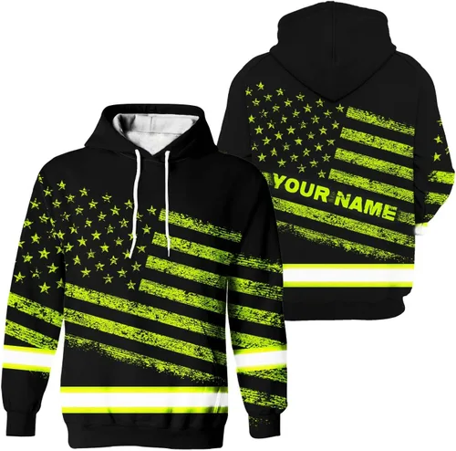 Miniatura 20 de Sudadera con capucha de alta visibilidad con la bandera de Estados Unidos para hombre, sudadera con capucha reflectante de seguridad