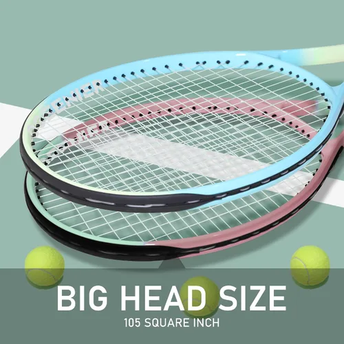 Miniatura 5 de OGEENIER Juego de 2 raquetas de tenis para adultos, 27 pulgadas preencordadas para principiantes, juego de raquetas de tenis de aluminio ligeras