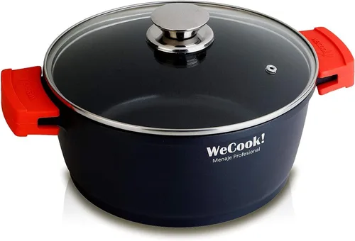 WECOOK! Ecostone - Cacerola profunda de inducción (9.4 in, tapa de vidrio antiadherente, XTRA DUPONT, ecológica, sin ácido perfluorooctanoico