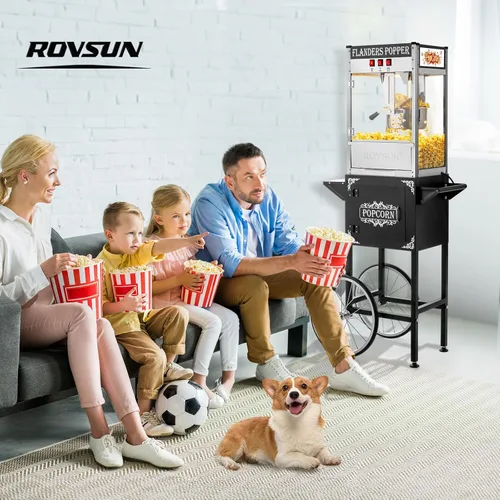 Miniatura 8 de ROVSUN Máquina de palomitas de maíz con carrito, ruedas y hervidor de 10 onzas que hace hasta 4 galones certificada ETL, máquina de palomitas