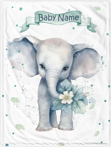 Manta de bebé personalizada de elefante, manta de bebé floral con nombre para niñas, mantas de recepción de felpa suave para bebés recién nacidos,