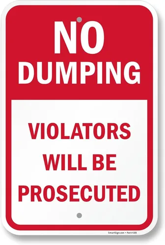 Miniatura 13 de SmartSign Letrero de metal con texto en inglés "No Dumping Violators Will Be Prosecuted", 14 x 10 pulgadas, aluminio laminado a prueba de óxido