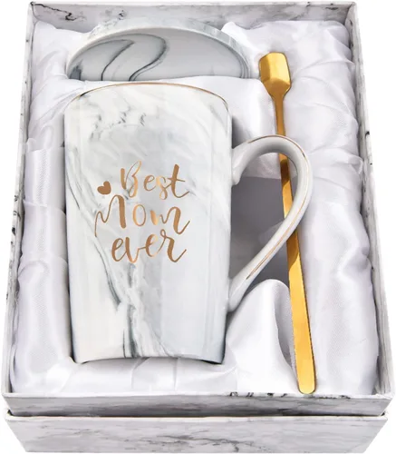 YHRJWN Regalos para mamá, mejor taza de café de mamá, regalos de cumpleaños para mamá de hija e hijo, idea de regalo para mamás para Navidad, día de