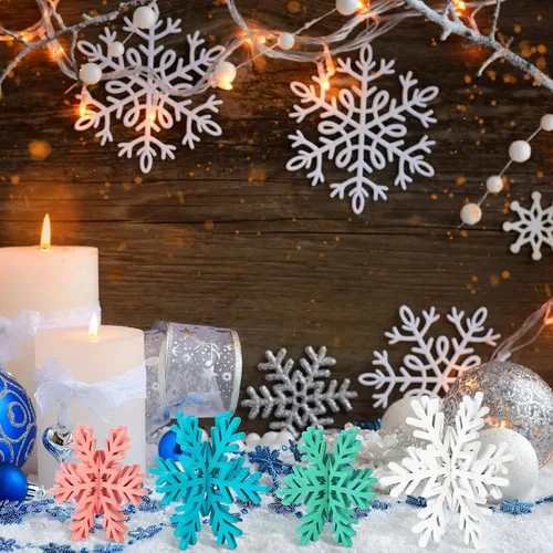 Miniatura 7 de Bucherry 12 piezas de decoración de mesa de copo de nieve de madera 3D con copos de nieve y centro de mesa para Navidad, invierno, decoración