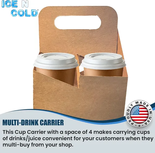 Miniatura 3 de Porta bebidas de 4 tazas con asa Portavasos de cartón Kraft Portavasos desechable para bebidas frías o calientes Portavasos para servicios