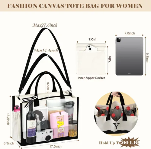 Miniatura 4 de Regalos para el día de la madre para mujeres, bolsa de lona con inicial para mujeres, regalos de cumpleaños personalizados para mamá, amigas