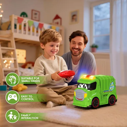 Miniatura 5 de AEROQUEST Juguetes de Camión de Basura con Control Remoto para Niños Pequeños de 1 a 3 años con Luces y Sonidos, Vehículo de Reciclaje RC para Niños