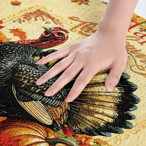 Miniatura 3 de Erosebridal Thanksgiving Turkey Bathroom Rugs - Fall Leaves Pumpkin Bath Mat for Kids Adults, Vintage Autumn Harvest Door Mat 16 x 24 Inch Rustic