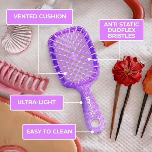 Miniatura 7 de FHI Heat UNbrush - Mini cepillo desenredante para cepillado sin dolor en todo tipo de cabello húmedo o seco, cerdas antiestáticas Duoflex duraderas