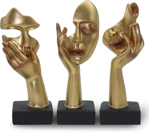 Miniatura 13 de aboxoo 3 piezas Estatua del pensador, Figura de arte abstracto El silencio es oro, Esculturas modernas de resina No oír, No ver, No hablar