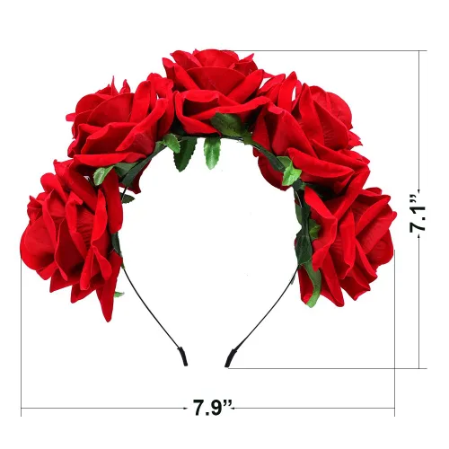 Miniatura 7 de WLBON Diadema de rosas de Halloween, corona de hojas de flores, bandas para el cabello, diadema de hojas florales, diadema para mujer, Navidad