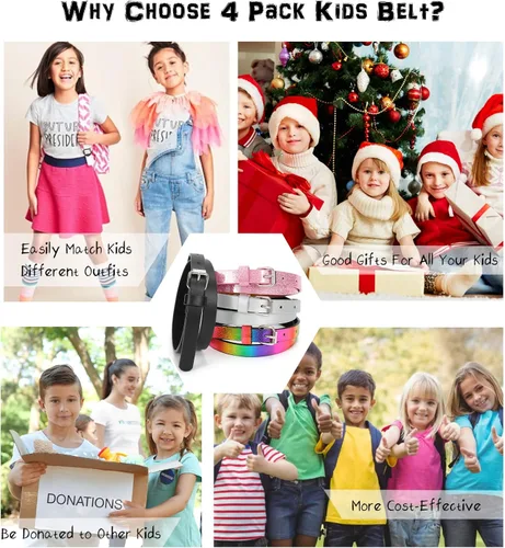 Miniatura 7 de WERFORU Cinturón ajustado de piel sintética para niñas, niños, adolescentes y niños, cinturón de cintura delgado y brillante con purpurina