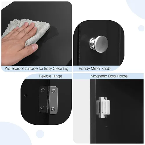 Miniatura 8 de HAPPYGRILL Armario de piso de baño, organizador de armario de almacenamiento de piso de una sola puerta con cajón y estantes ajustables de 3