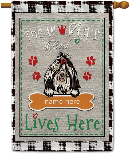 Miniatura 22 de The World's Best Dog Garden Flag Saint Bernard Dog Lives Here Bone Paw Buffalo Plaid Check 12.5x18 pulgadas Decoración exterior de patio de doble