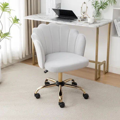 Miniatura 9 de Silla de oficina giratoria, moderna silla de escritorio de oficina en casa, silla de tocador con respaldo de carcasa de terciopelo con base de metal