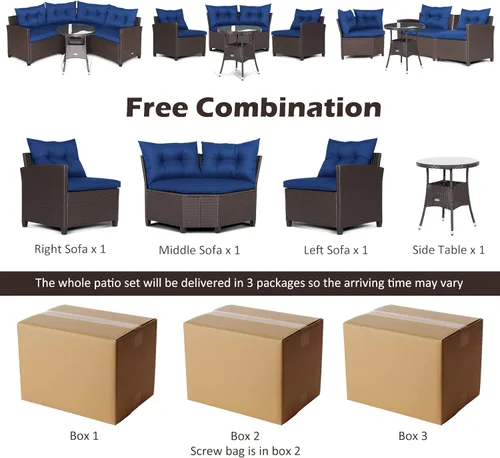 Miniatura 5 de Tangkula Juego de sofá modular de 4 piezas, media luna para todo tipo de clima, juego de muebles de patio esquineros resistentes con mesa auxiliar