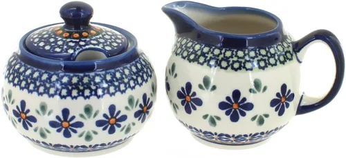 Miniatura 12 de Set de crema y azúcar de ballina de cerámica polaca Blue Rose