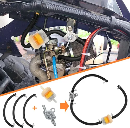 Miniatura 3 de HOLATO Abrazaderas de manguera de línea de combustible con filtros de combustible y válvula de apagado en línea, juego de llave de purga para 50cc