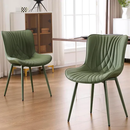 Kidol & Shellder Juego de 2 sillas de comedor, modernas de mediados de siglo con patas de metal, silla lateral tapizada de piel sintética para Verde