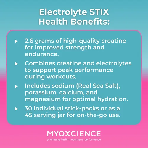 Miniatura 7 de MYOXCIENCE Electrolyte STIX Polvo de electrolito de creatina Recuperación del ejercicio y el desarrollo muscular con sal real