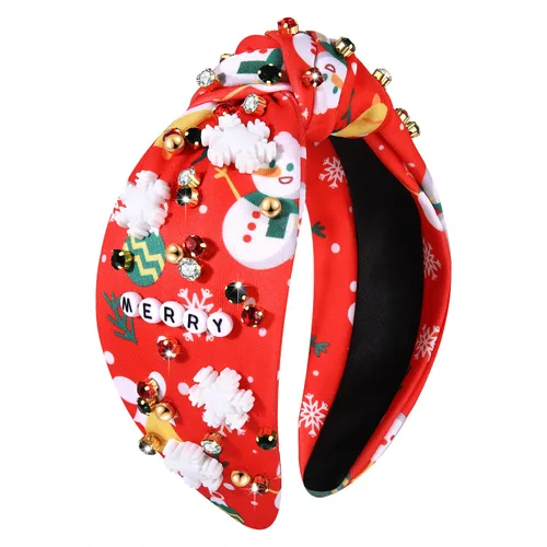 Miniatura 12 de boderier Diademas de Navidad para Mujeres Diadema de Árbol de Navidad con Cuentas Diadema Ancha Anudada de Cristal Accesorios para el Cabello