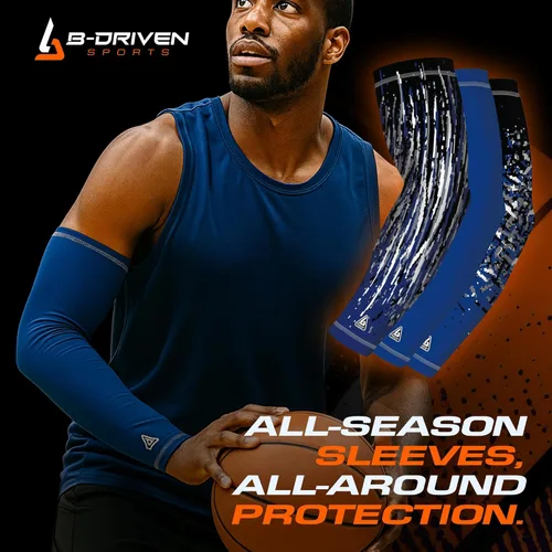 Miniatura 7 de B-Driven Sports Mangas de compresión Mangas de brazo UV para hombres, mujeres y jóvenes Protección solar deportiva 3 unidades Blanco