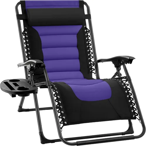 Miniatura 17 de Best Choice Products Silla acolchada de gravedad cero de gran tamaño, reclinable plegable para patio al aire libre, tumbona antigravedad XL