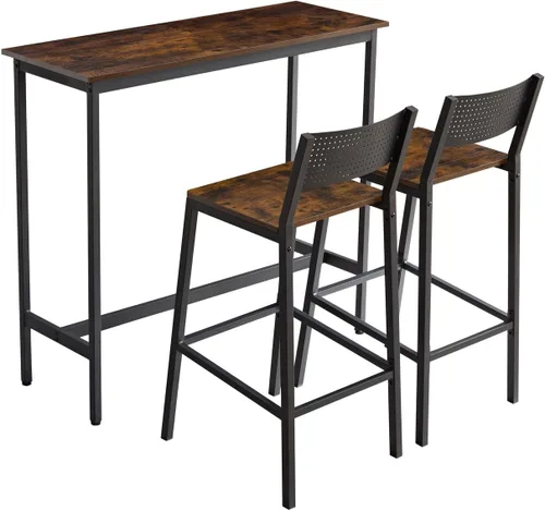 Miniatura 4 de LUCKHAO Juego de mesa de comedor de 3 piezas industrial para 2, mesa de comedor de altura de encimera de cocina con base de mesa ajustable