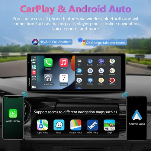 Miniatura 2 de CARPURIDE W903 Carplay portátil y Android Auto con cámara de salpicadero, pantalla HD IPS de 9.3 pulgadas, cámara frontal 4K y trasera 1080P