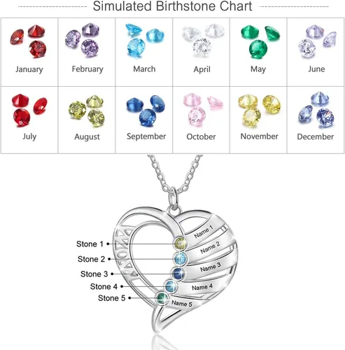 Miniatura 2 de Personalized Mom Heart Necklace Birthstone Necklace for Women Mom Jewelry with 1-6 Names Customized Name Necklace Christmas Birthday Gifts for Mama