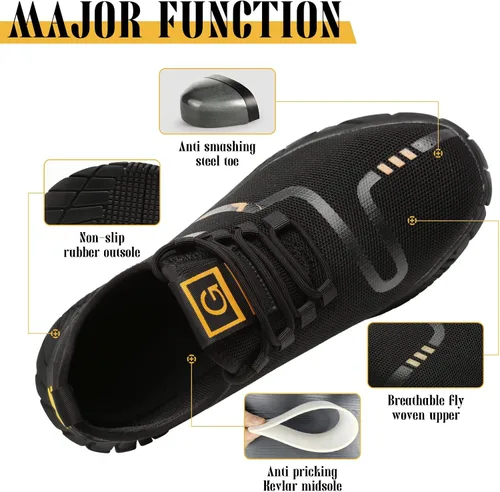 Miniatura 2 de GODUNSHER Steeel Toe Zapatos de trabajo para hombres y mujeres, ligeros, cómodos, zapatos de seguridad
